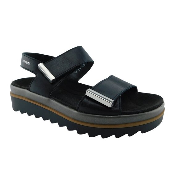 MEPHISTO Black Leather Strap Lug Sole Platform Sling Sandals 37 - Picture 1 of 8